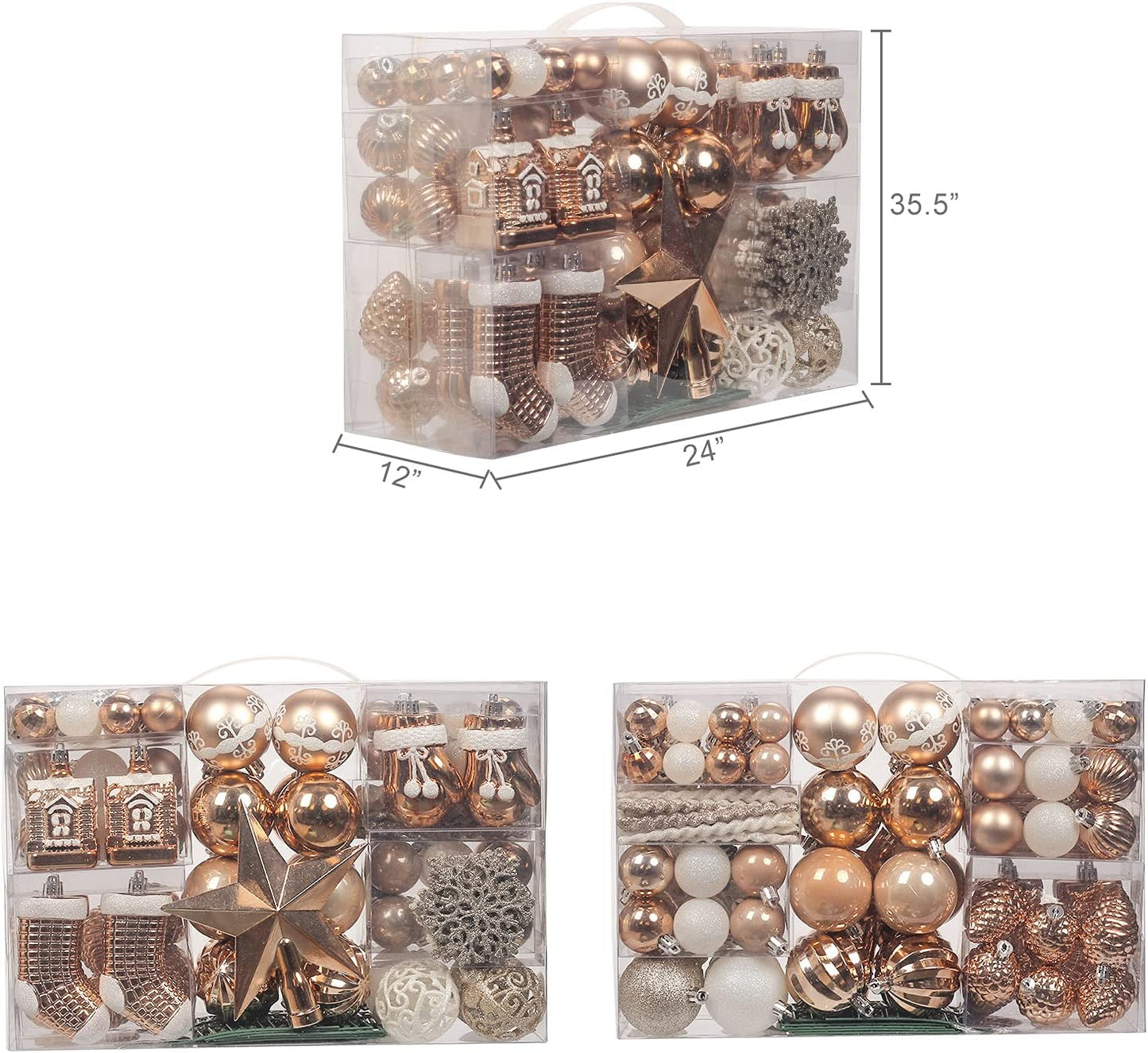 Roseleaf 132-Pc Traditional Christmas Tree Ornament Set - Shatterproof White & Blue Hanging Decor