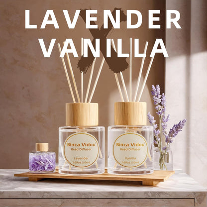 Binca Vidou Reed Diffuser Set - Lavender & Vanilla Natural Scent Oil for Home Aromatherapy | 1.69oz x 2