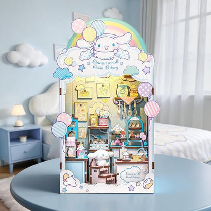 Hands Craft Cinnamoroll Cloud Bakery Book Nook Kit - Kawaii 3D Puzzle with LED Lights | DIY Wooden Craft for Bedroom Decor