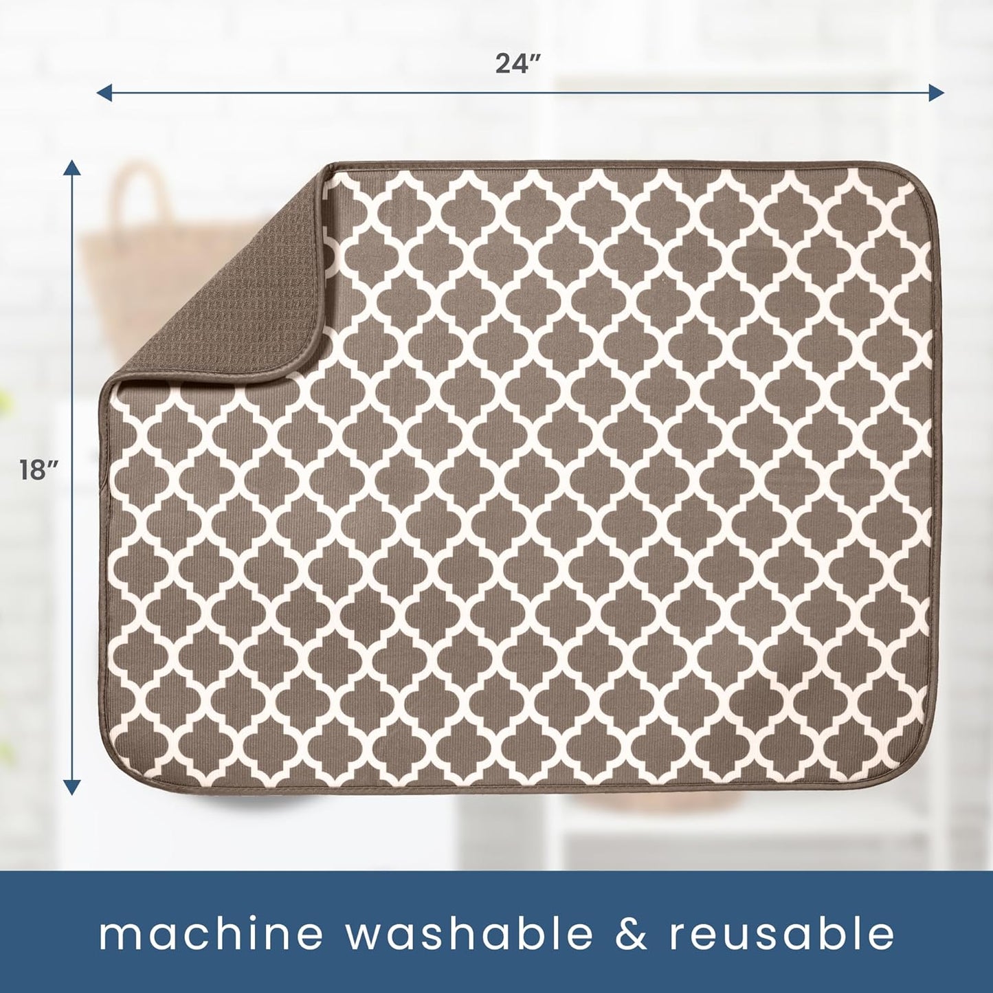 S&T INC. XL Dish Drying Mat - Absorbent Microfiber Kitchen Counter Pad | 18” x 24”, Taupe Trellis