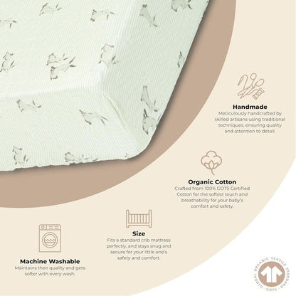 Crane Baby 100% Organic Cotton Fitted Crib Sheet - Soft, Breathable, Gender Neutral Bunny Design