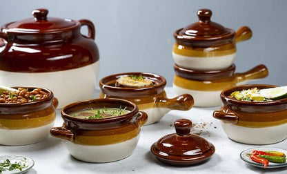 KooK French Onion Soup Bowls - Oven Safe Ceramic Crocks with Handles | Set of 4, 16oz & 18oz