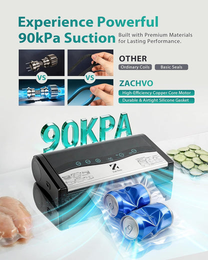 Skiennix Vacuum Sealer Machine - Automatic Food Sealer with Double Heat Seal, Black | Starter Kit Included