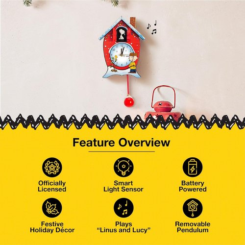 Mark Feldstein Peanuts Cuckoo Clock - Linus and Lucy Song, 17-Inch Red Design