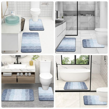 OLANLY Bathroom Rug Set 2 Piece, Soft Absorbent Microfiber Bath Mats and U-Shaped Contour Toilet Rug, Non-Slip, Machine Wash Dry, Plush Shaggy Bath Mats for Bathroom (24"x16"+24"x20", Blue)