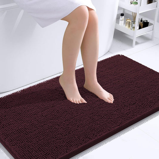 OLANLY Bathroom Runner Rugs - Soft Absorbent Chenille | Quick-Dry Rubber Backing, 44x24, Black Cherry