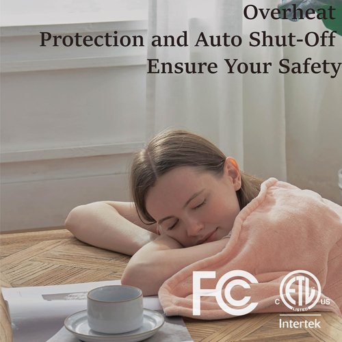 DOWNCOOL Heated Blanket, Pink Electric Blanket, Electric Throw with 1-12 Hour Timer & 10 Heat Settings, Velvet Heated Blanket with Fast Heating and Auto Shut-Off, Machine Washable(50x60 Inches)