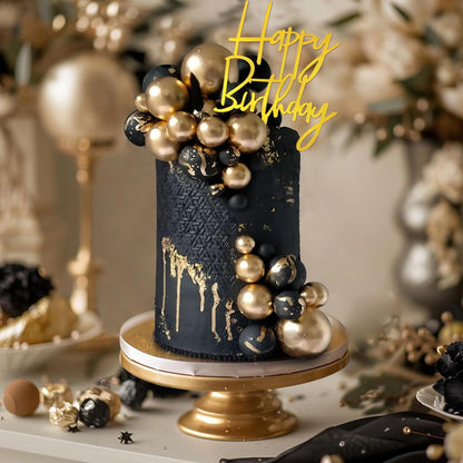 Skiennix 75 PCS Black and Gold Cake Decoration Set - Happy Birthday Inserts for DIY Parties