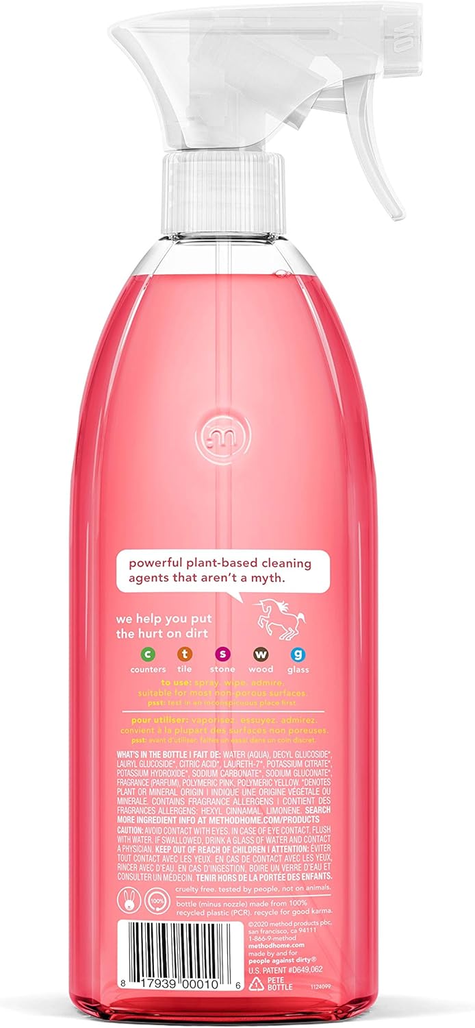 Method All-Purpose Cleaner Spray - Pink Grapefruit Scent | Ideal for Counters & Tiles - 28 Fl Oz (Pack of 8)