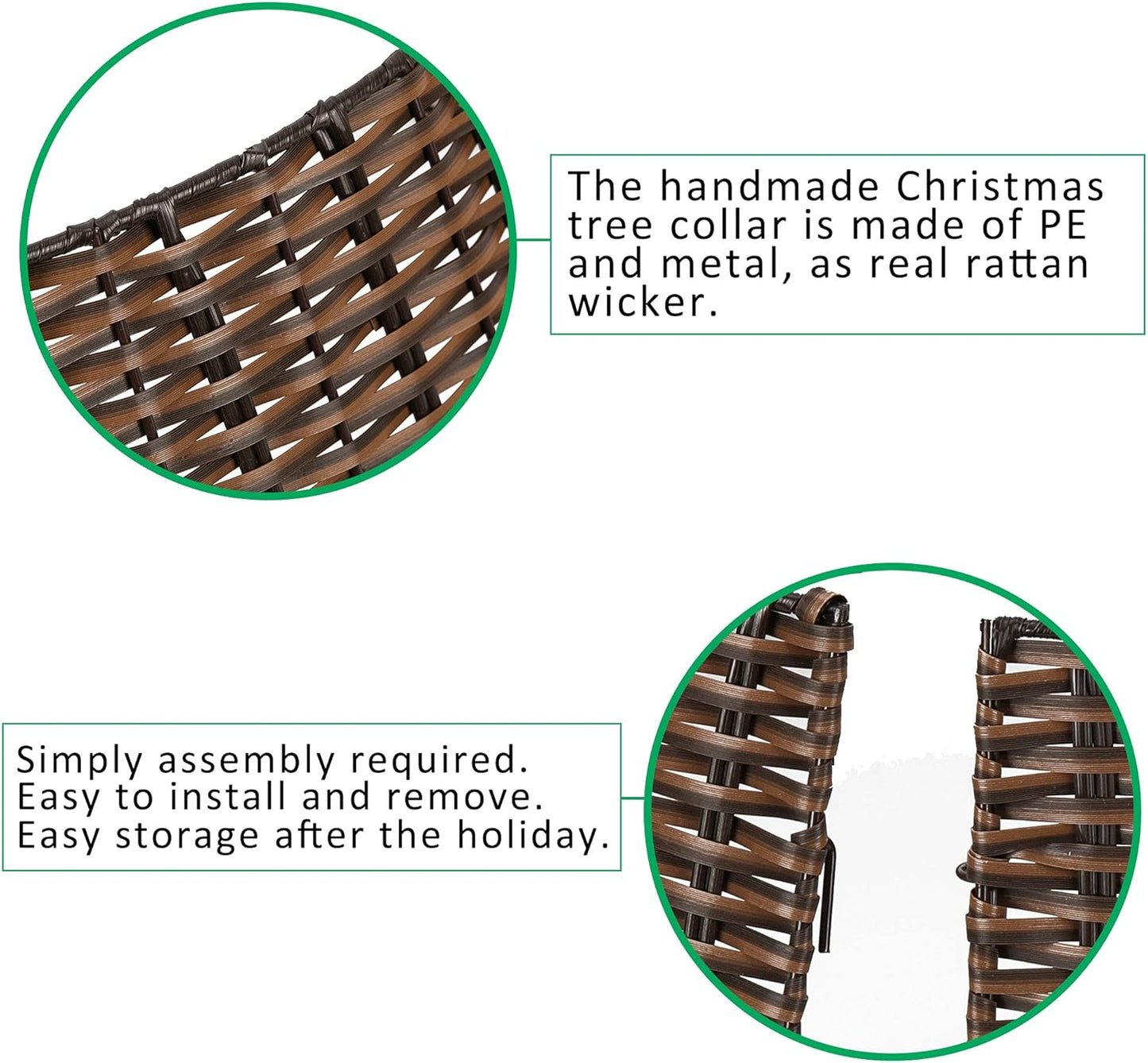 Regine Switzerland Christmas Tree Collar - 23” Handmade Rattan Wicker Base Cover for Holiday Decor