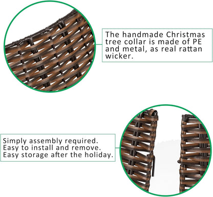 Regine Switzerland Christmas Tree Collar - 23” Handmade Rattan Wicker Base Cover for Holiday Decor