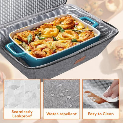 Lifewit Insulated Casserole Carrier - Thermal Tote for Hot or Cold Food | Fits 9"x13" Dish, Gray