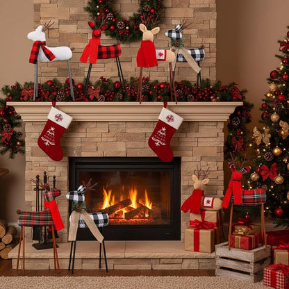 Standing Plush Reindeer Decor (Set of 6) - Christmas Holiday Plush Figures