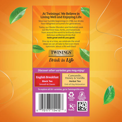 Twinings Darjeeling Black Tea - Delicate Light Taste, Caffeinated, 120 Individually Wrapped Bags