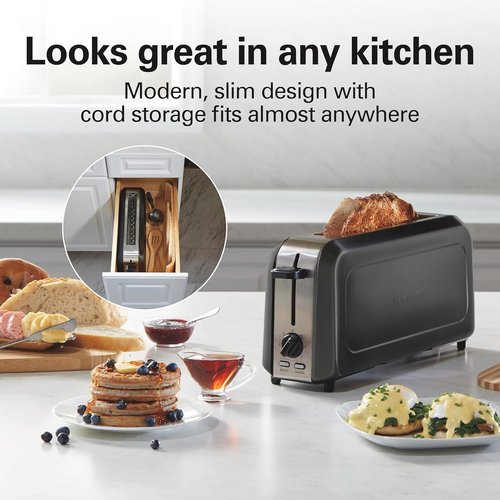 Hamilton Beach 2-Slice Toaster - Extra Wide Long Slot, 7 Browning Shades, Bagel Function, Black