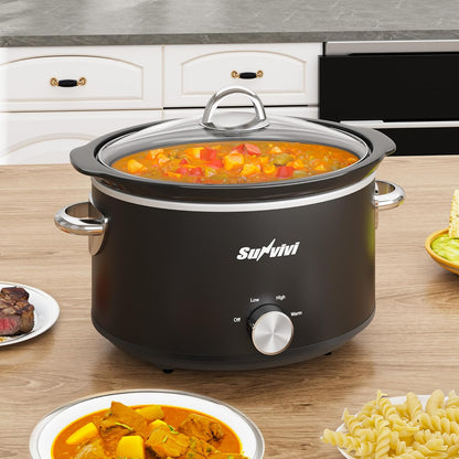 Sunvivi 4QT Small Slow Cooker - Mini Food Warmer with 3 Heating Settings & Removable Ceramic Pot | Black