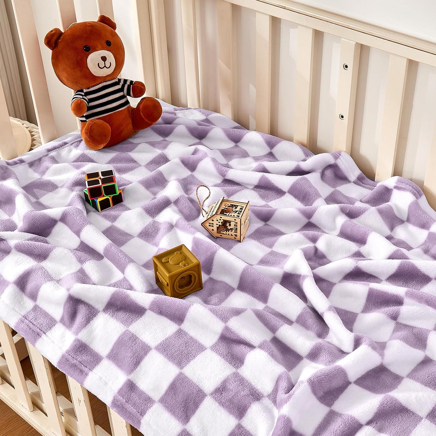 Yurhap Checkered Baby Blanket - Ultra Soft Fleece Receiving Blanket for Infants | 30''x40'', Purple