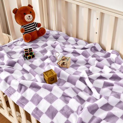 Yurhap Checkered Baby Blanket - Ultra Soft Fleece Receiving Blanket for Infants | 30''x40'', Purple