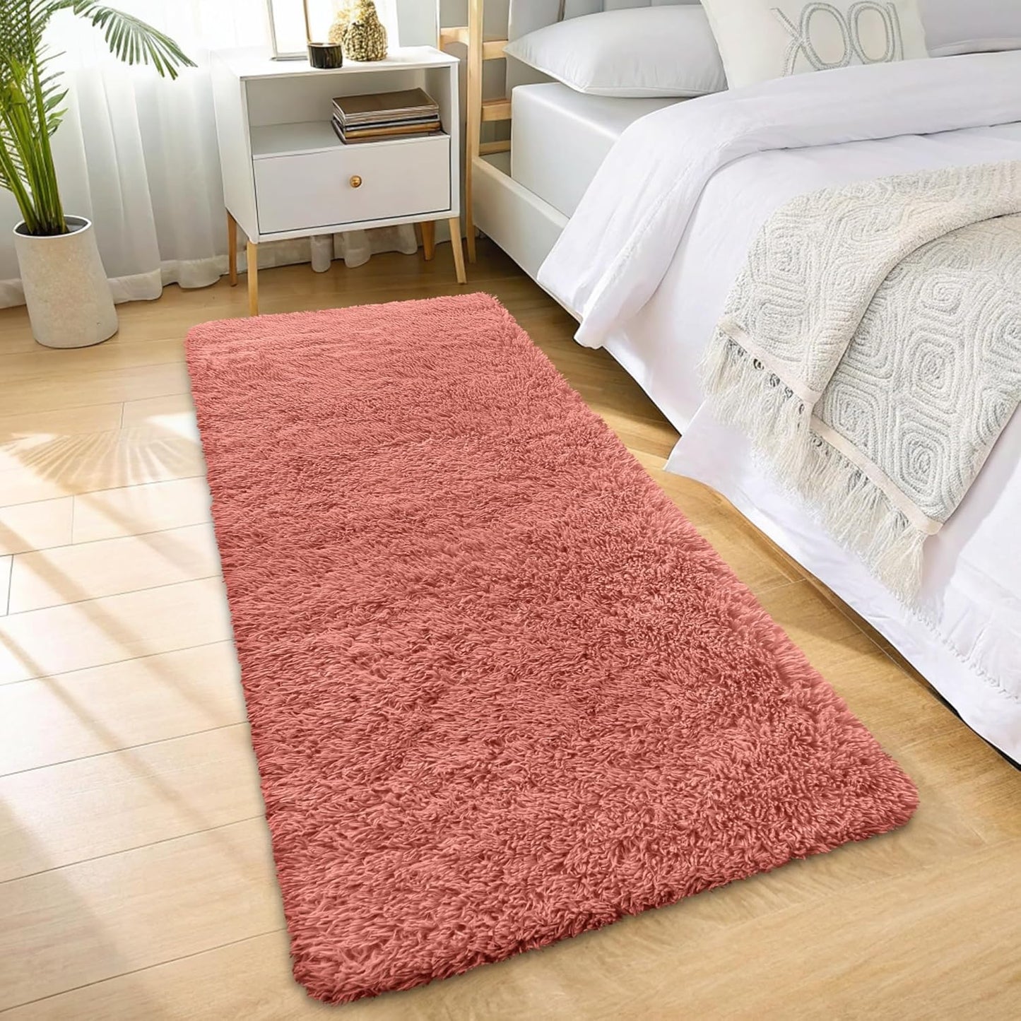 OLANLY Runner Rugs - Soft, Machine Washable Shaggy Design for Hallway & Bedroom | Rust Red 2x6 ft