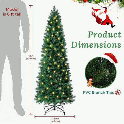 4.5 ft Pre-Lit Pencil Christmas Tree — Slim Green, Variation Green+4ft 5in