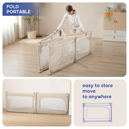 Sweeby Baby Playpen - Extra Large 79x71 Inch Foldable Playpen with Gate | Portable Indoor/Outdoor Use, Beige