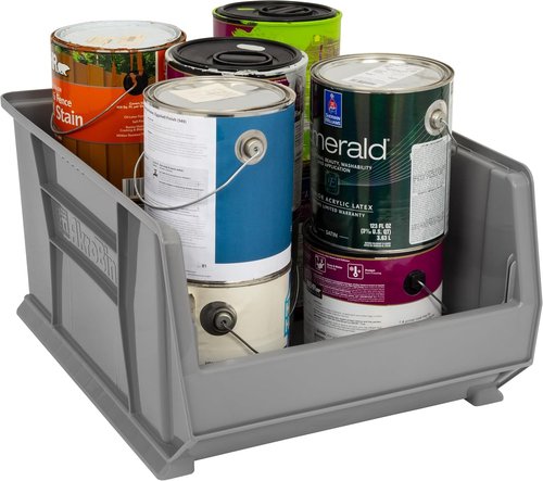 Akro-Mils Super-Size AkroBins | Space-Saving Stackable Plastic Storage Bins - 24" L x 18" W x 12" H, Grey