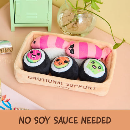 Relatable Emotional Support Sushi | Cuddly Stuffed Animals Set - 5 Plush Toys with Basket for Mom