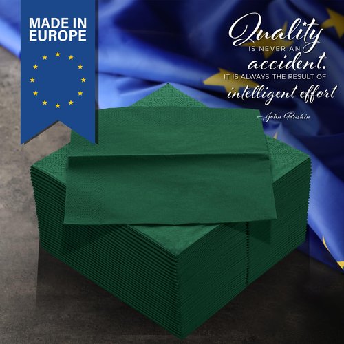 Dark Green 3-Ply Disposable Dinner Napkins, 250 Count, 1/8 Fold – Premium Paper Napkins for Parties, Weddings, Restaurants, Bars & Events, EU Made