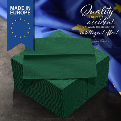 Dark Green 3-Ply Disposable Dinner Napkins, 250 Count, 1/8 Fold – Premium Paper Napkins for Parties, Weddings, Restaurants, Bars & Events, EU Made