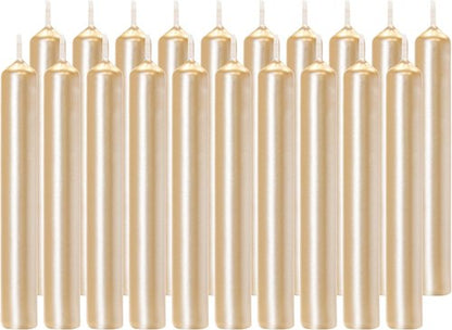 BRUBAKER Mini Taper Candles - 20 Pcs Pale Gold Unscented 3¾ x ½ Inches for Rituals, Weddings & Decor