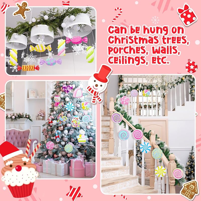 Pastel Christmas Candy Cane Ornaments Set — 25 Double-Sided Corrugated Plastic Decorations