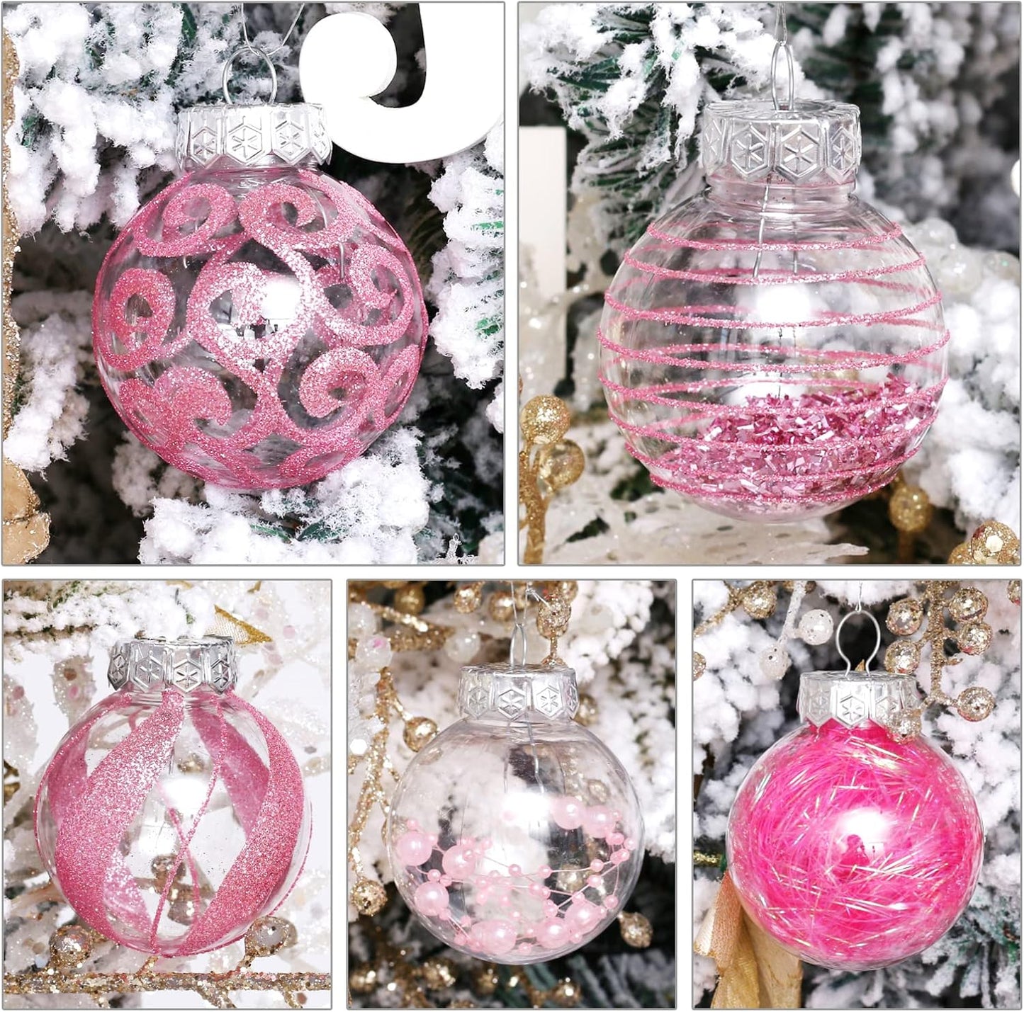 Skiennix Christmas Ornaments Set - 30pcs Clear Shatterproof Pink Baubles for Holiday Tree Decor