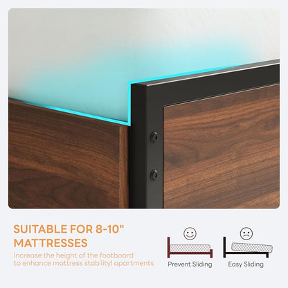 LIKIMIO Walnut Twin XL Bed Frame with DIY Storage Drawers & LED Headboard