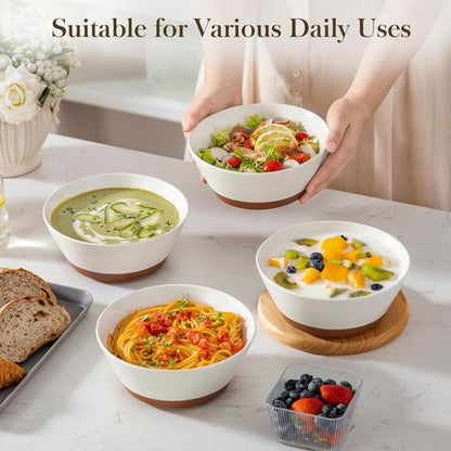 MALACASA Ceramic Soup Bowls Set of 4 - 36oz Microwave & Dishwasher Safe Speckled Deep Bowls in Vanilla White & Brown