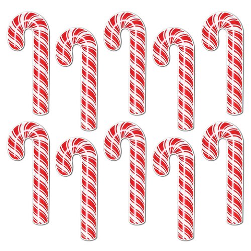 Beistle 10 Piece Paper Candy Cane Holiday Cut Outs For Christmas Party Decor, Red/White