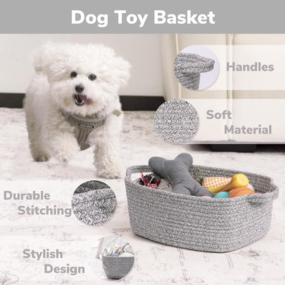 CHICVITA Decorative Gift Basket - Easter Basket for Kids | Woven Rope Toy Organizer, Grey, 13 x 9.8 x 5 Inches