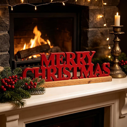 Rustic 16 Inch Merry Christmas Sign - Handmade Wooden Home Decor