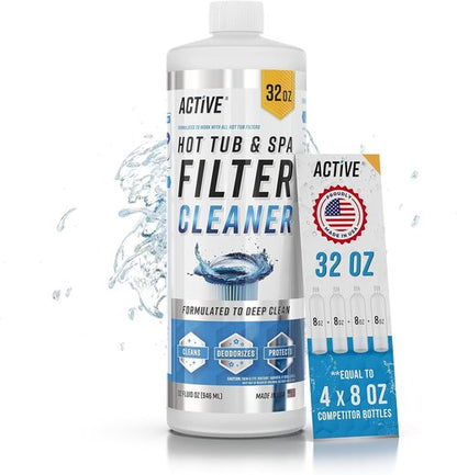ACTIVE Spa Hot Tub Filter Cleaner - Natural 32oz Soaking Solution for Prolonging Filter Life | Made in USA