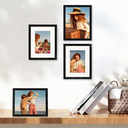 Vittanly 8x10 Picture Frame Set of 4 - Display 5x7 or 8x10 Photos | Shatter-Resistant Plexiglass, Black