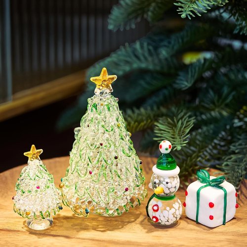HDCRYSTALGIFTS Mini Blown Glass Christmas Figurines - Set of 4 Collectible Ornaments for Holiday Decor
