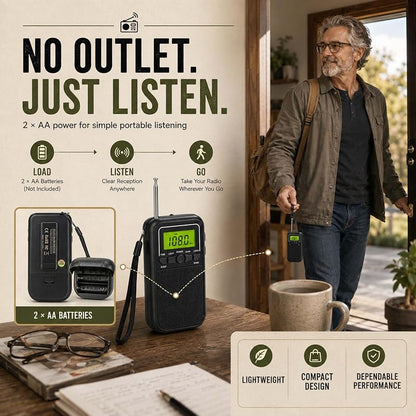 Portable AM FM Radio with Alarm, Sleep Timer & Flashlight