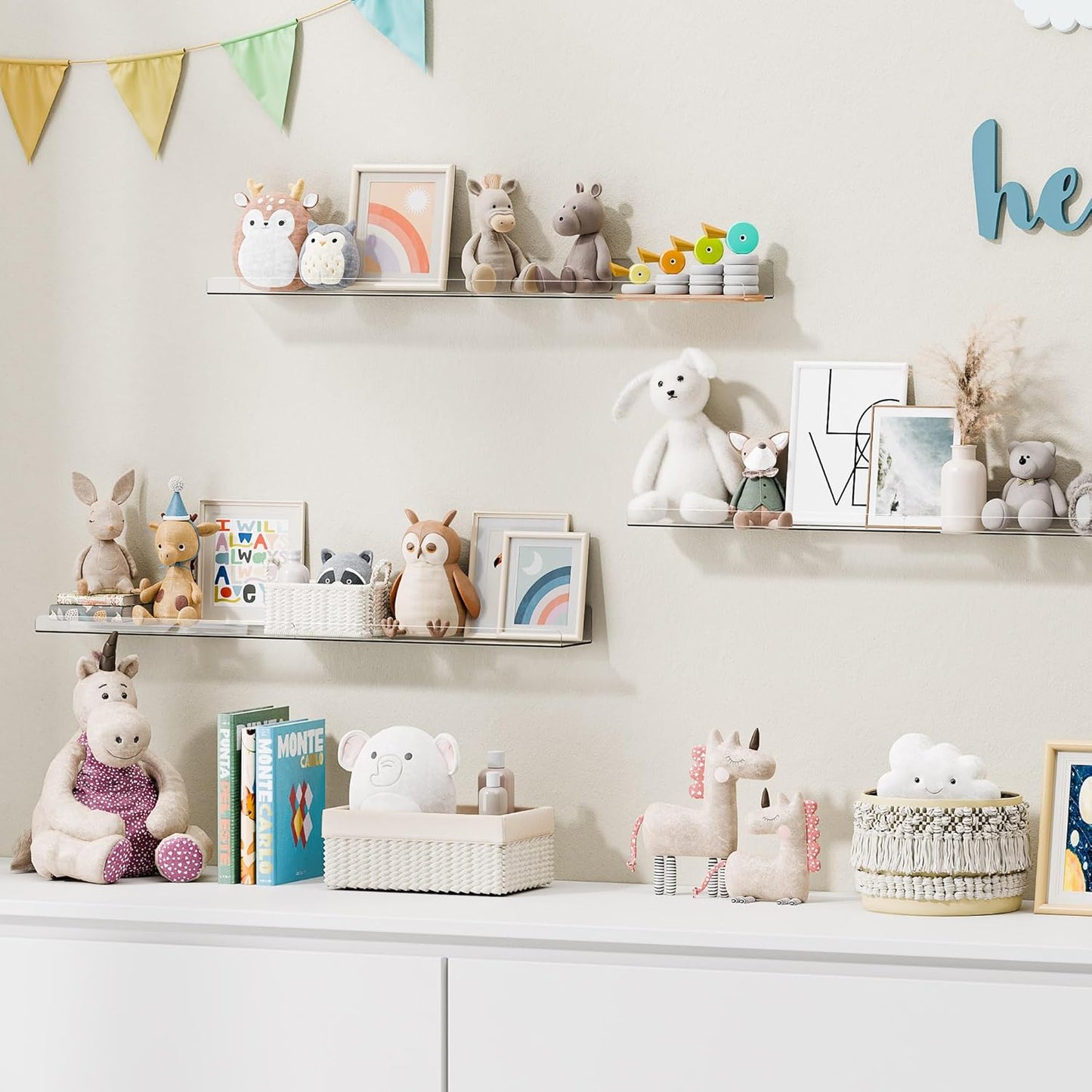 Upsimples 6 Pack Acrylic Floating Shelves - 15" x 4" Wall Storage for Kids' Rooms & Home Decor | Clear Display Shelf