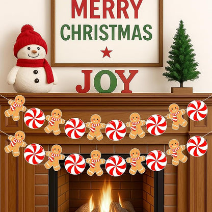Christmas Banner 2 Pcs Peppermint Gingerbread - Pre-Assembled Home Decor