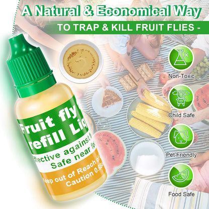 Qualirey Fruit Fly Trap Refill Liquid - 6 Pack, Non-Toxic Bait Safe for Pets & Kids, 0.68oz Each