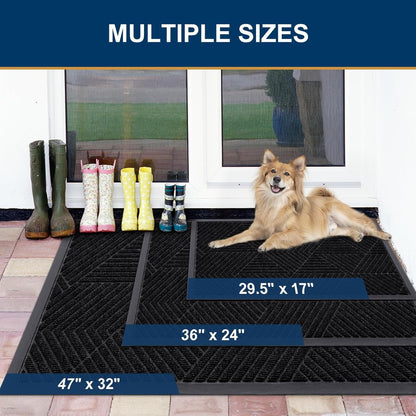 Smiry Heavy Duty Rubber Doormat - Trap Dirt & Moisture | Easy Clean Low Profile, Black (29.5x17)