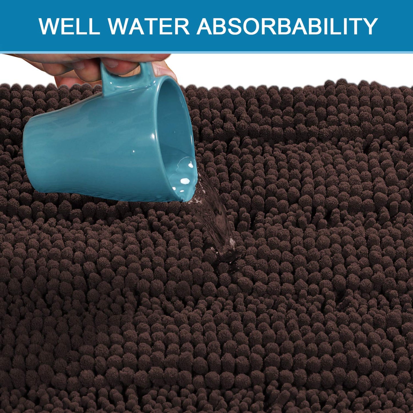 Non Slip Thick Shaggy Chenille Bathroom Rug Mat Set Extra Soft and Absorbent Striped Floor Rugs, 2 Piece, Machine-Washable
