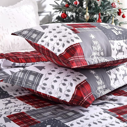Christmas Duvet Cover Set Twin Reversible 8 Corner Ties Soft Microfiber