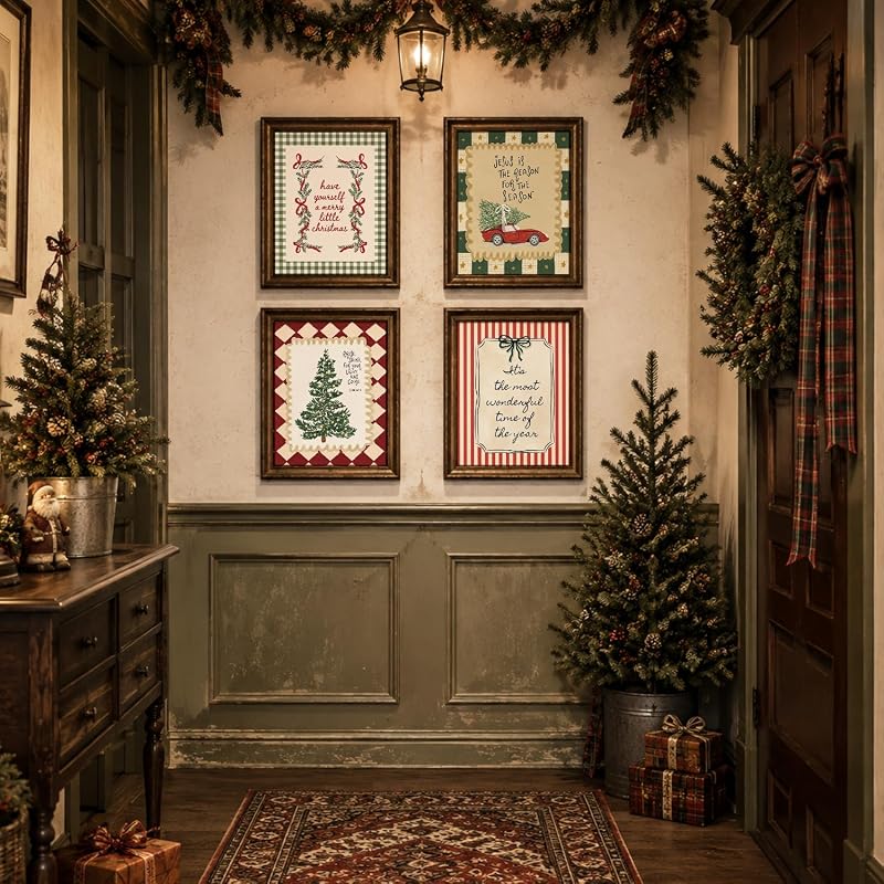Christmas Wall Art Set - 4 Prints 8x10 in, Includes Christmas Tree1 Variation