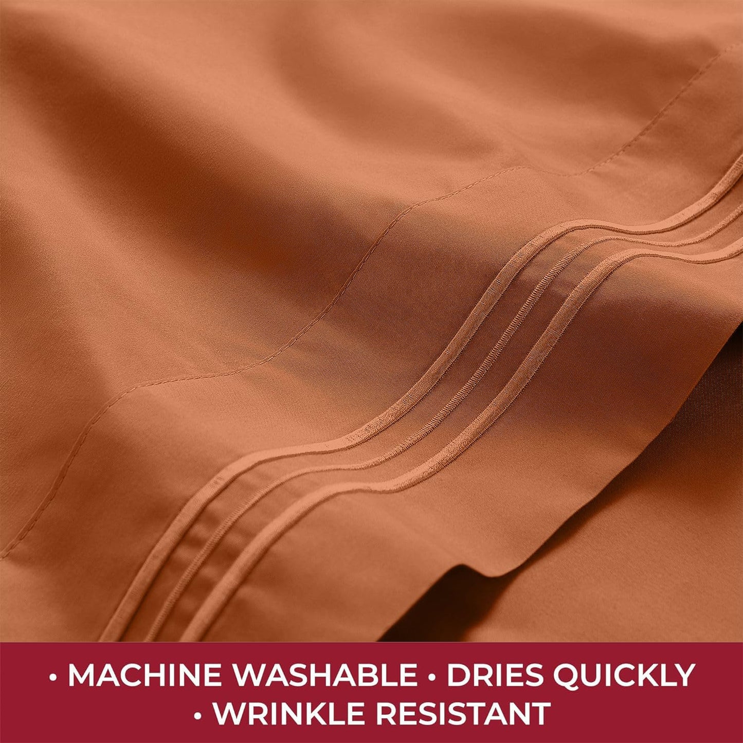 Mellanni RV Short Queen Sheets - 4 PC Iconic Collection Bedding - Hotel Luxury, Extra Soft, Cooling Bed Sheets - Deep Pocket up to 10 inch (RV/Short Queen, Terracotta)