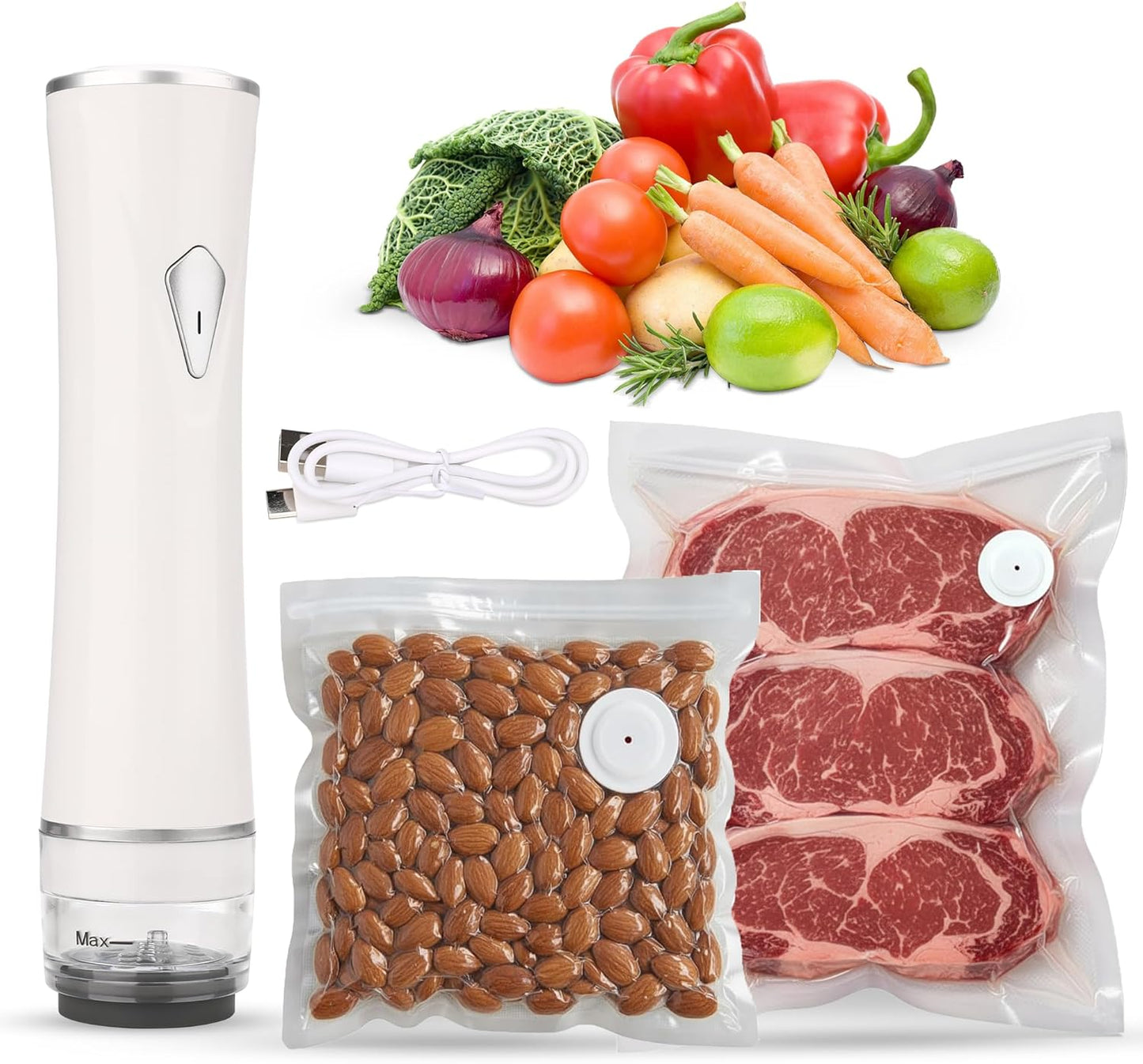 Skiennix Handheld Vacuum Sealer - USB Rechargeable with 30 Reusable Bags | Compact Food Storage Solution
